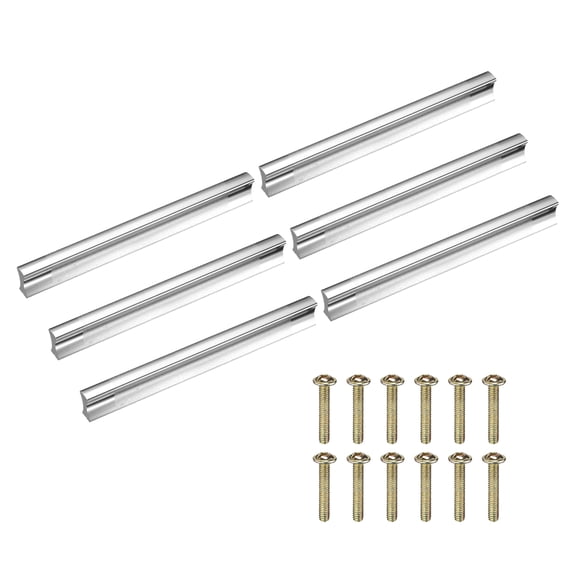 Uxcell 6 Pack Drawer Pulls, 5"(128mm) Hole Spacing 5.6" L Kitchen Handles, Aluminum Alloy Furniture Hardware Handles for Bathroom Dresser, Cupboard and Wardrobe, Silver Tone