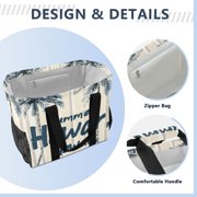 YAZAOO Mesh Beach Bags Totes Foldable Multiple Pockets Creatively Tropical Breeze Printed