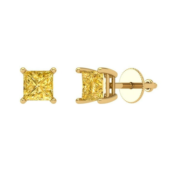 1 ct Screw-Back Stud Earrings for Women | 4.5mm Princess Cut Simulated Yellow Diamond | 18K Yellow Gold