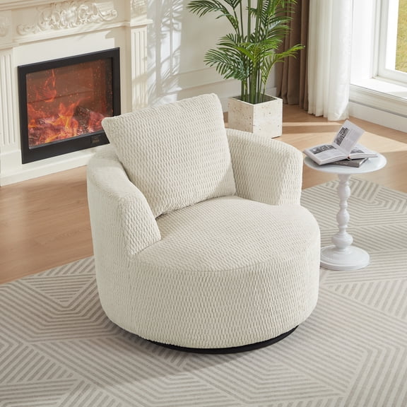 Compressible 360° Swivel Accent Chair, Modern Comfort Seating for Living Room, Office, Apartment, Cream