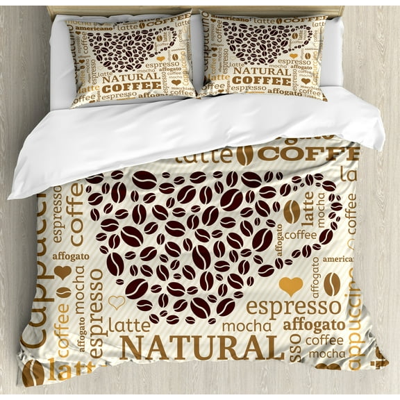 Ambesonne Kitchen Duvet Cover Set, Latte Affogato Coffee, Calking, Cream Caramel and Brown