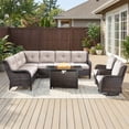 thumbnail image 2 of Bellefurn Outdoor Wicker Patio Furniture Set with Fire Pit Table,Outdoor Wicker Sectional Sofa Set L-Shaped Sectional Sofa with Swivel Rocker Chairs,Rattan Conversation Set for Backyard Porch Garden, 2 of 12