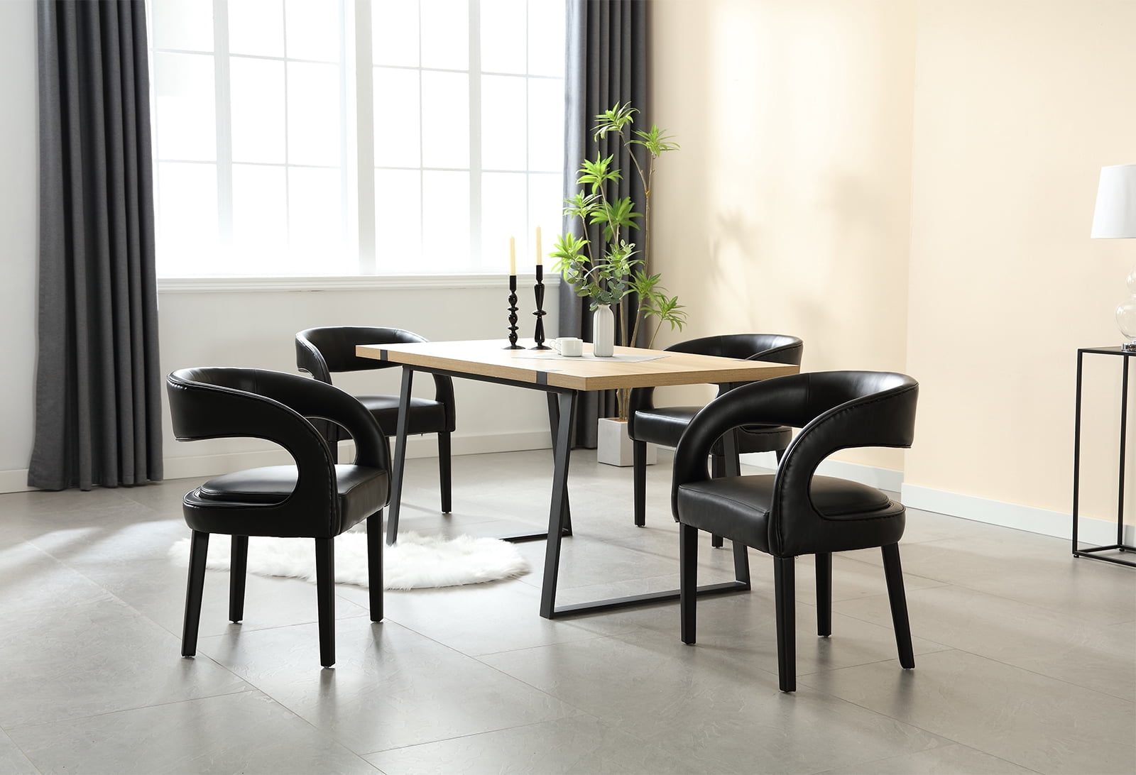 Guyou Modern Dining Chairs Set of 2, PU Upholstered Barrel Kitchen Chairs with Open Back, Lovely Dresser Chair, Comfy Dining Side Chairs for Dining Room Bedroom Living Room, Black