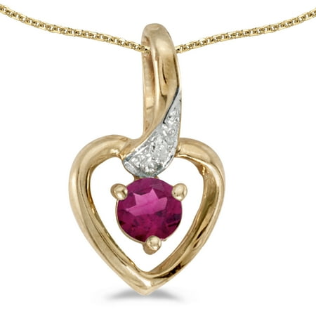 14k Gold Garnet Necklace - 14k Yellow Gold Round Rhodolite Garnet And Diamond Heart Pendant with 18