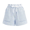 thumbnail image 6 of Women's Solid Color Striped Drawstring Elastic Waist Pants with Multi-Pockets, Soft Polyester Shorts for Casual Summer Travel & Active | TruBelle,Blue L, 6 of 6
