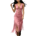 thumbnail image 2 of Asgosdo Women Dresses Summer Sleeveless Front Zipper Tassel Bodycon Slim Fit Trendy Vacation Maxi Dress, 2 of 5