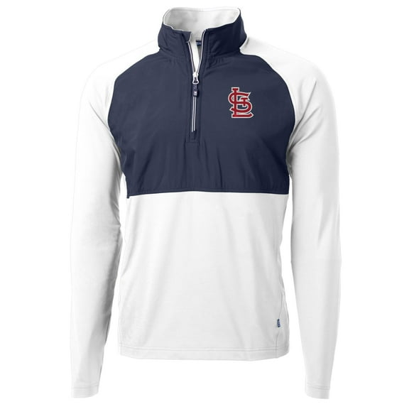 Men's Cutter & Buck White/Navy St. Louis Cardinals Adapt Eco Knit Hybrid Recycled Quarter-Zip Pullover Jacket