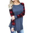 thumbnail image 3 of Xuanfei Women Colorblock Spliced Crew Neck Plaid Raglan Long Sleeve Top, 3 of 7
