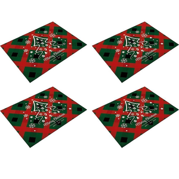 Juego de 4 manteles individuales de Navidad de arpillera de algodón Reversible para decoración de mesa navideña