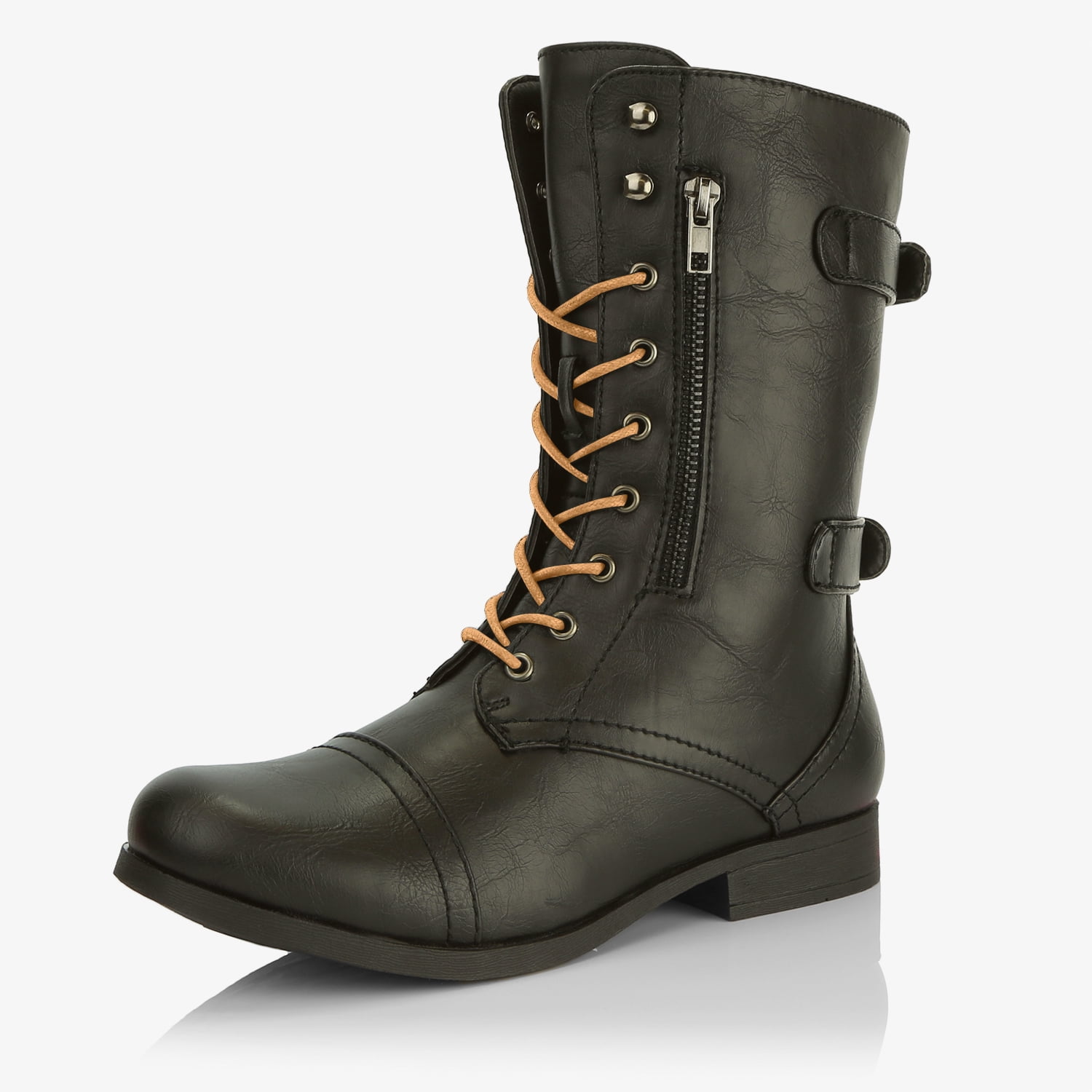 mid calf low heel black boots