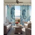 thumbnail image 6 of Coastal Seahorse Blue Blackout Curtains for Bedroom Living Room Darkening Curtains 54 Inch Long Summer Beach Nautical Coral Starfish Short Curtain for Small Window Treatment Grommet Drapes 52"x54"x2, 6 of 9