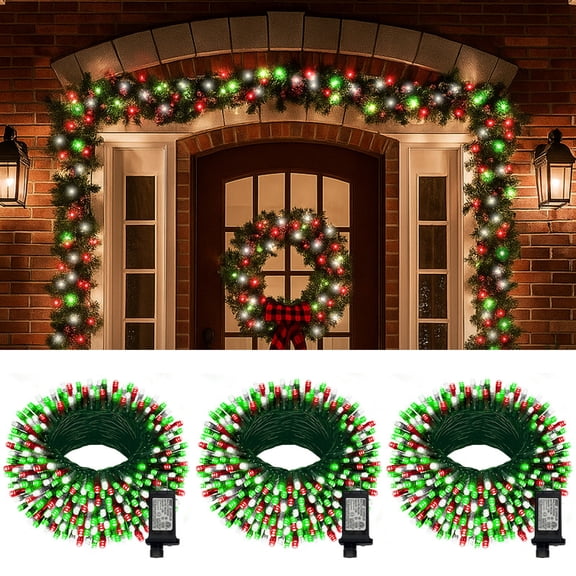 3PACK 66ft 200LED Christmas Decorative Mini Lights,green Wire Fairy Starry String Lights Plug in, 16Lighting Modes for Christmas Indoor Party Decoration (Red/White/Green)