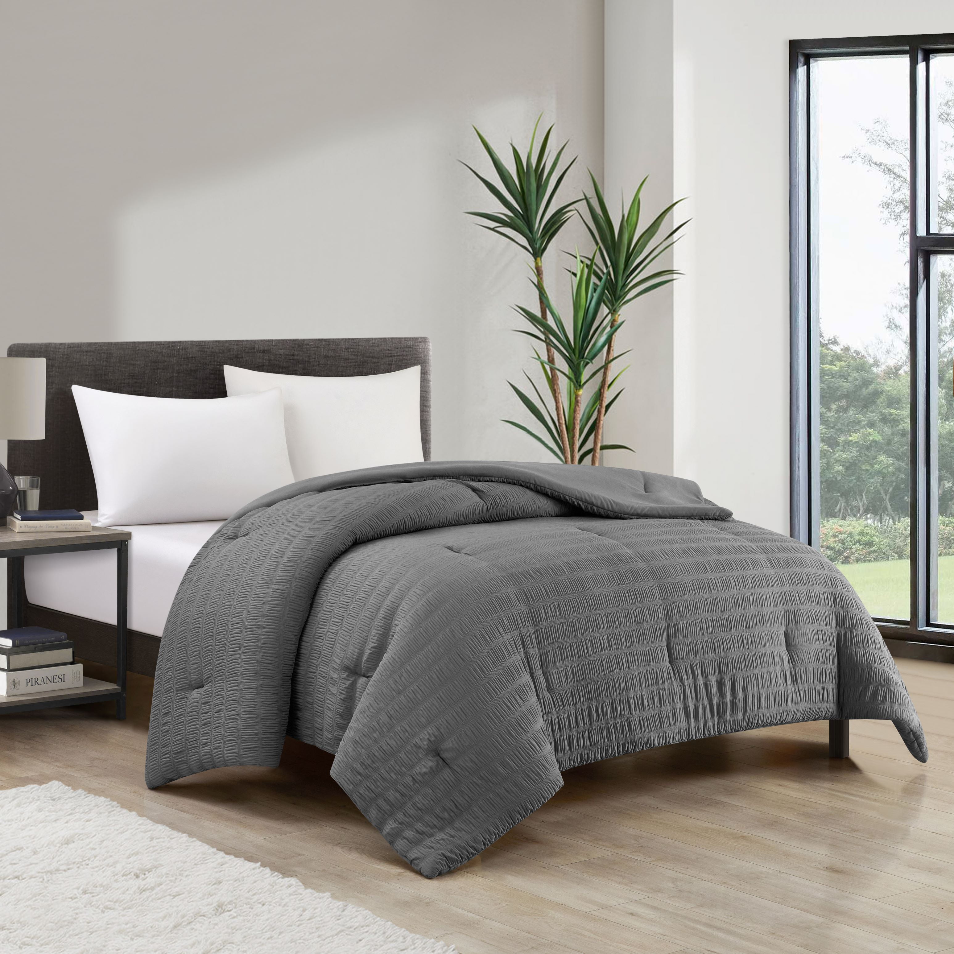 Style House Grey Crinkle Comforter for Teens Adults Seniors, King