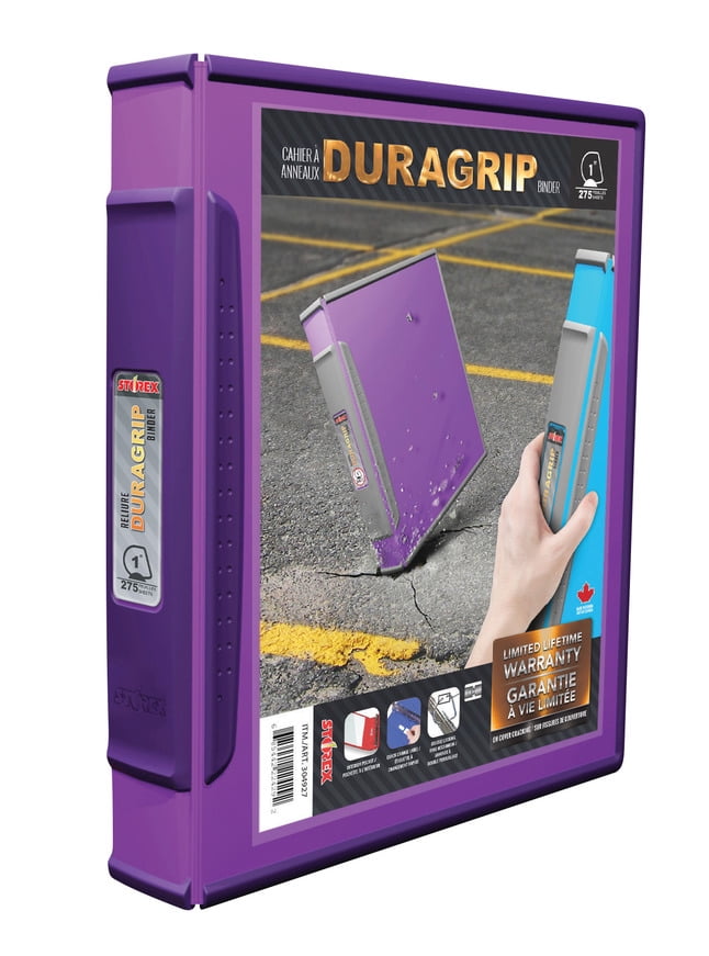 Storex Dura Grip Rubber Edge Heavy Duty DRing View Binder, 1 Inch, Purple/Dark Purple