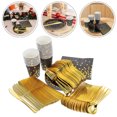 thumbnail image 3 of Juego de 24 vajillas negras y doradas con platos, vasos y servilletas de papel, cuchillos, tenedores y cucharas de polipropileno para decoración de fiestas de graduación, 3 of 8