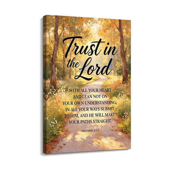 Trust in the Lord Bible Verse Canvas Print Proverbs 3 5 6 Christian Wall Art Religious Poster Forest Path Decor