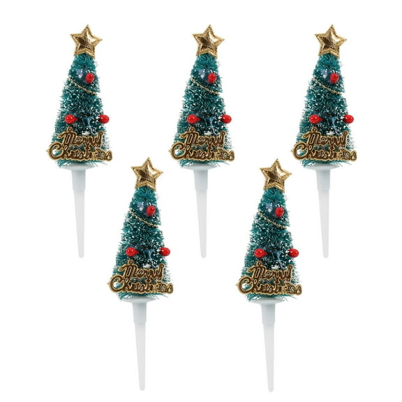 LABSERRON Christmas Tree Shape Cake Toppers Plastic Multi Color for Decoration 5 Pieces