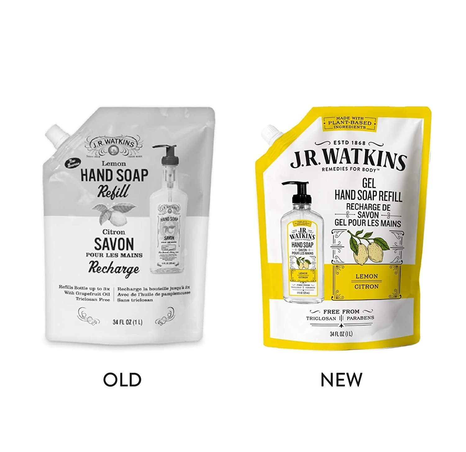 J.R. Watkins Liquid Hand Soap Lemon 34 oz Refill, Pack of 3