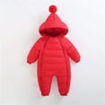 thumbnail image 2 of Zwiiyzr Infant Baby Girl Boy One Piece Outfit Toddler Solid Color Plush Cute Bear Ears Winter Thick Keep Warm Jumpsuit Romper Red, 2 of 6