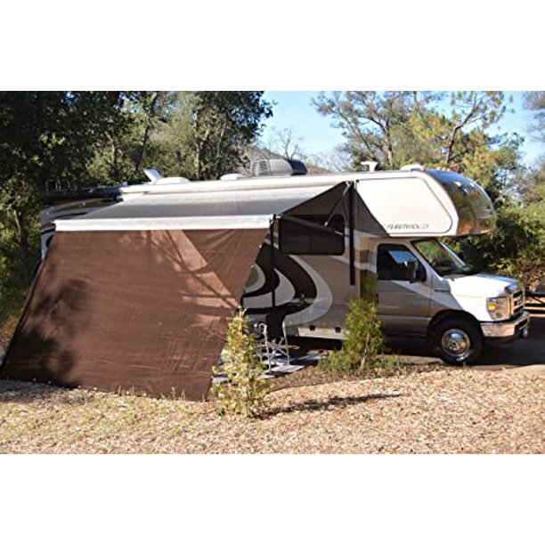 RV Awning Shade Motorhome Patio Sun Screen Complete Deluxe Kit (Brown