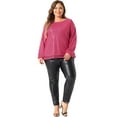 thumbnail image 3 of DARING DIVA Women's Plus Long Sleeve Glitter Sparkly Blouse 1X Hot Pink, 3 of 6