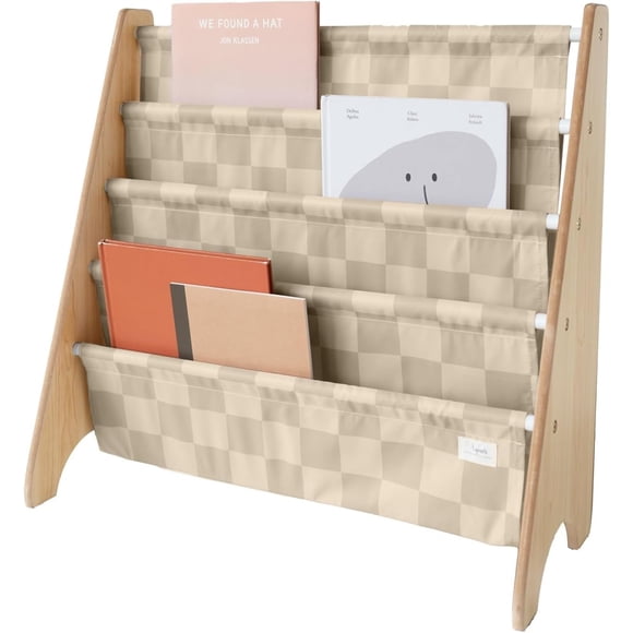 3 Sprouts Recycled Fabric Kids Bookshelf &acirc; 4-Tier Sling Book Rack Storage - Kids Room Book Shelves, Nursery, Playroom, Class