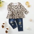 thumbnail image 5 of 18-24 Months Infant Baby Girl Newborn Clothes Baby Girls Outfits Long Sleeve Leopard Tops With Denim Pant Set Blue, 5 of 10