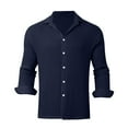 thumbnail image 4 of LIUJUNSHOP Men's Casual Long Sleeve Pleated Shirt Loose Fit Button Down Solid Color Everyday Comfort Top Blue XXL, 4 of 5