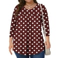 thumbnail image 2 of successthop Plus Size Blouses for Women 3/4 Sleeve Tunic Top Crewneck Curved Hem Shirt Polka Dots Shirts Loungewear, 2 of 6