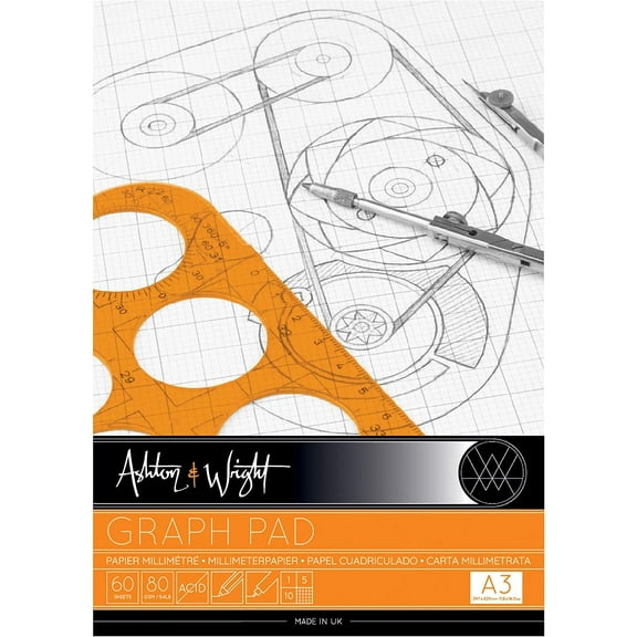 Ashton and Wright - A3 Grey-Grid Graph Pad - 80gsm Paper - 60 Sheets