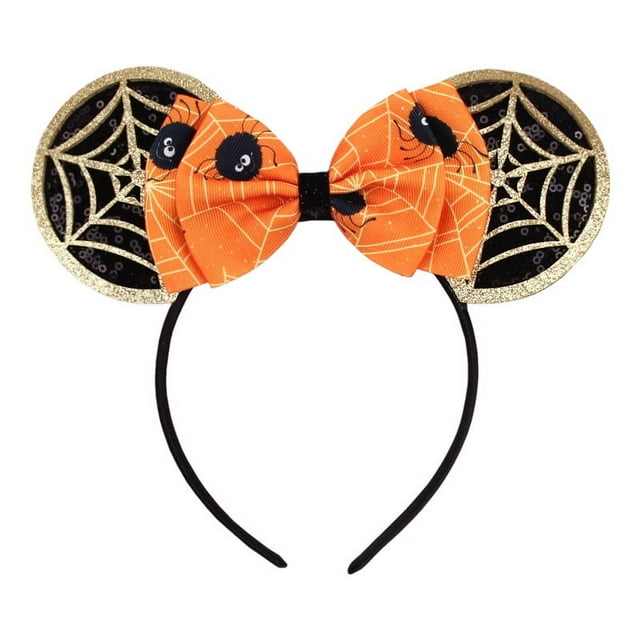 Diadema con orejas de ratón para mujer y niña, accesorios para el cabello con lazo de lentejuelas, diadema de Halloween con purpurina