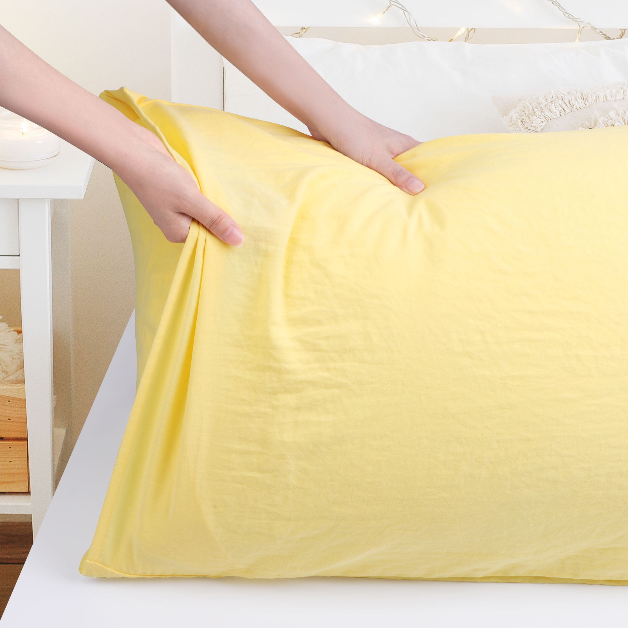 Unique Bargains Envelope Closure Washed Microfiber Body Pillowcases Yellow 20"x54"