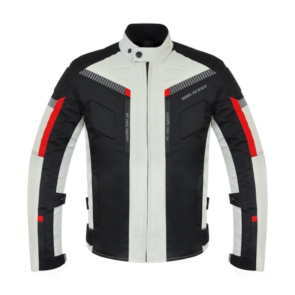 Men’s Cordura Textile Motorcycle Riding Jacket – Waterproof Touring Coat with EVA Foam Armor Padding Grey Size-L