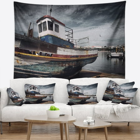 Design Art Designart Old Fishing Boat Boat Wall Tapestry