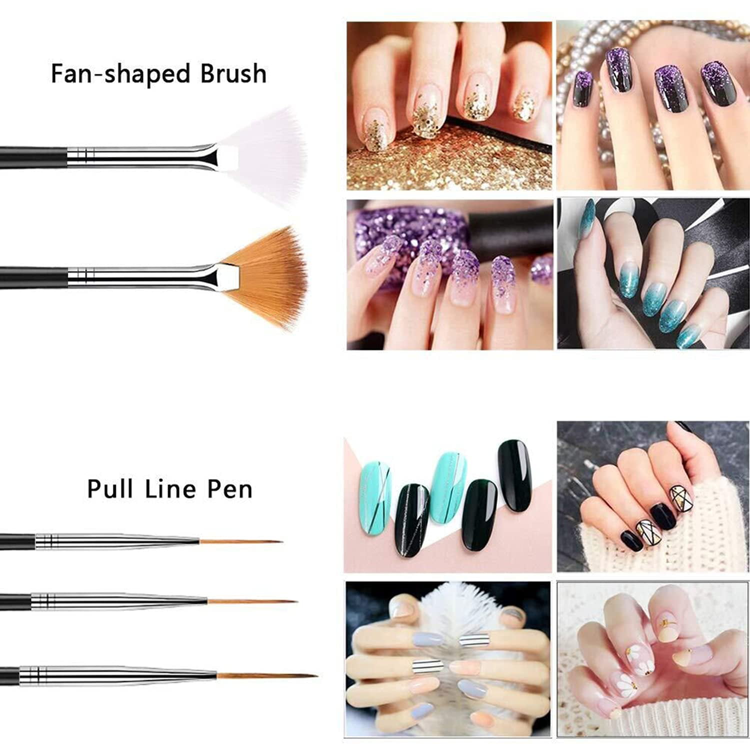 Nail Art Brushes -Nail Art Design Brushes for Gel Polish, Nail Art Liner  Brushes Nail Polish Brushes&Clean Up Brushes, Nail Dotter Tool 3D Nail Art  Decorations Brush for DIY Manicure Home Salon