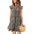thumbnail image 1 of Summer Dress for Women Sleeveless Ruffle Sleeve Round Neck Mini Dress Solid Color Loose Fit Short Flowy Pleated Dress, Yellow, L, 1 of 3