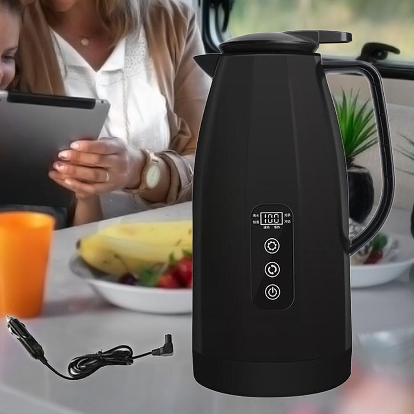 Baoblaze Electric Car Kettle 12V 24V Multifunctional 304 Stainless Steel Water Boiler Black 1.5L