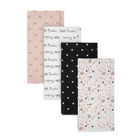 Gerber Organic Cotton Baby Girl Princess Flannel Blanket, 4 Pack