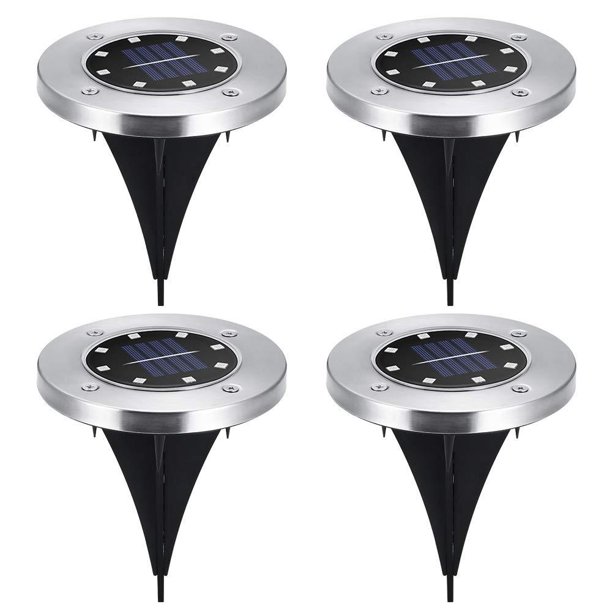 Luz solar para exteriores, 4 piezas, 8 luces LED solares para el suelo, luz blanca fría, resistente al agua, IP65, luz empotrada para jardín, camino, pasarela, césped, patio, escalones, escaleras TUNC Sencillez