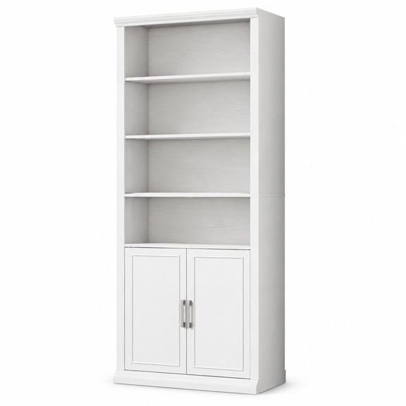 White 28-Inch Wide Tall Bookcase with Doors, 6-Tier Storage Cabinet, Modern Bookshelf for Office Living Room Library