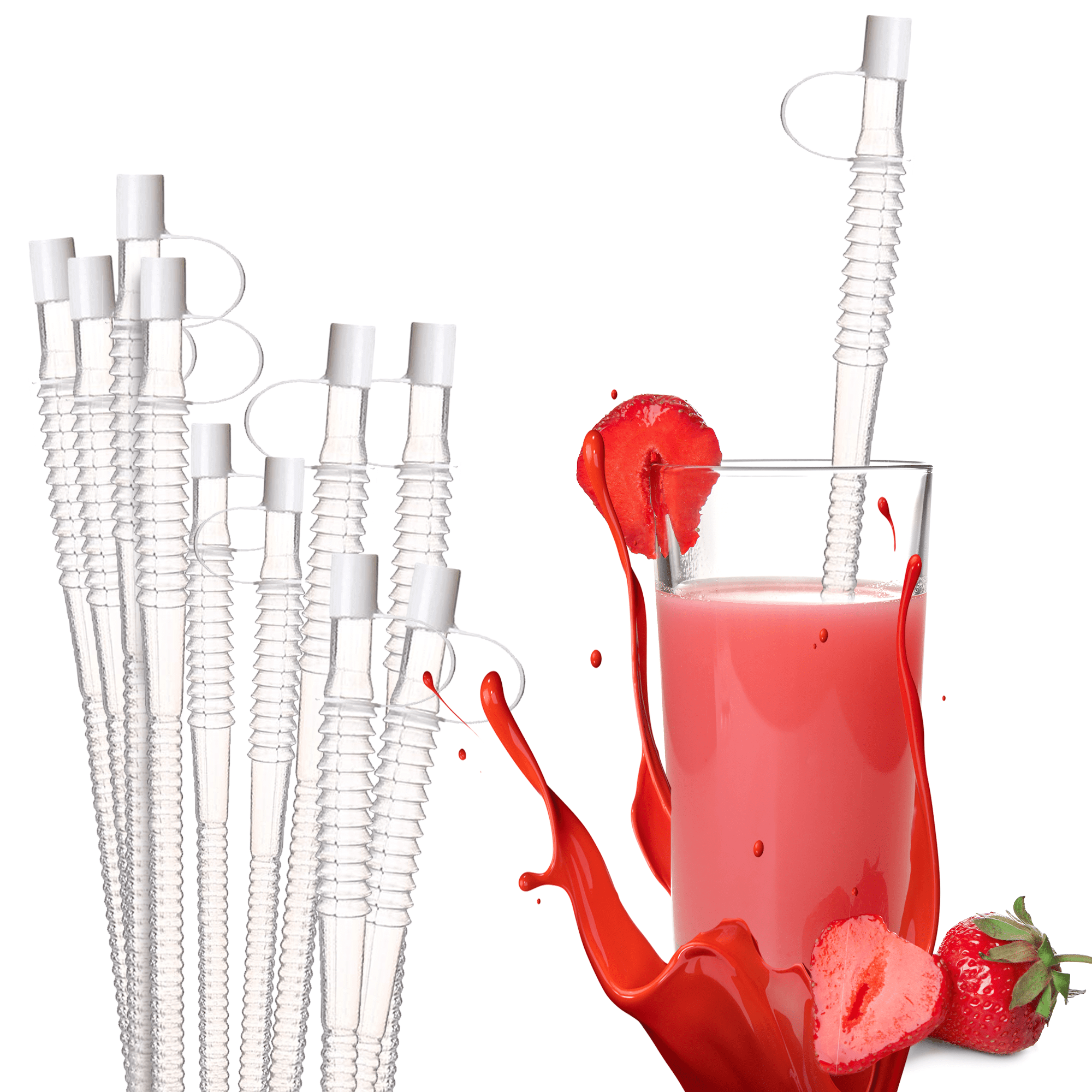 9 Inch Long Flexible Reusable Straws with White Straw Caps Free Shipping Set of 10