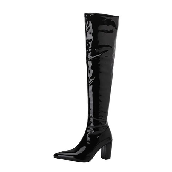 Black Womens Long Boots With Pointed Toe And Side Zipper For Winter Fashion And High Heel Comfort
