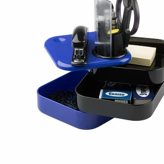 Jam Paper Plastic Swivel Desk Organizer Supply Set Blue/Black (So102Bu)