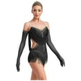 thumbnail image 3 of TiaoBug Dance Leotard for Womens Glitter Latin Jazz Club Party Fringe Dance Dress with Gloves Black L, 3 of 8