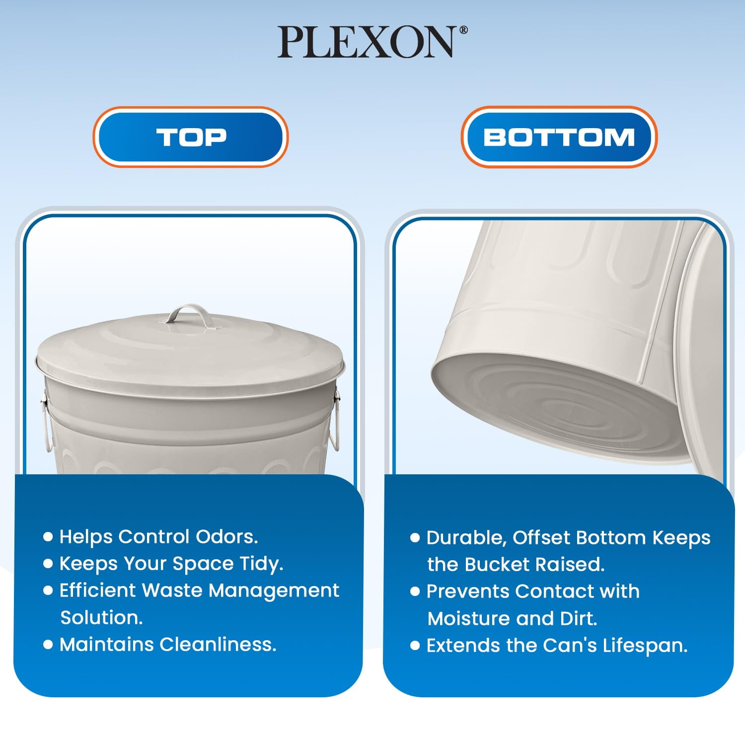 13-Gallon Beige Galvanized Steel Round Fire Resistant Trash Can with Lid
