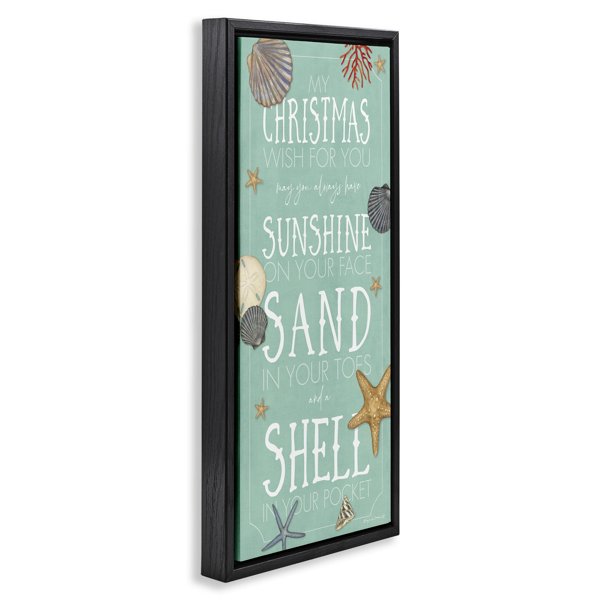 Stupell Industries Wish For You Christmas Phrase Holiday Painting Black Floater Framed Canvas Art Print Wall Art, 11 x 25