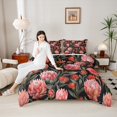 thumbnail image 4 of Manfei Pink Flower Print Queen Comforter Set for Girls, French Style Floral Bedding Comforter Set, Retro Western Theme Reversible Bedding Set, Ultra Soft Home Decor, 3pcs, 4 of 8