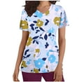 thumbnail image 3 of Jinhomg Casual Scrub Shirt for Women 2025 Fashion Floral Print Nursing Uniform Lightweight Comfy Short Sleeve V-Neck Caregiver Tops Spring Summer Workwear 2025 Saving Light Blue S, 3 of 6
