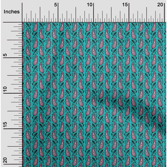 oneOone Silk Tabby Fabric Leaves & Paisley Block Print Sewing Fabric BTY 42 Inch Wide