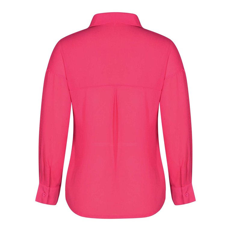 Casual Collar Shirt Long Sleeve Hot Pink Plus Size Blouses